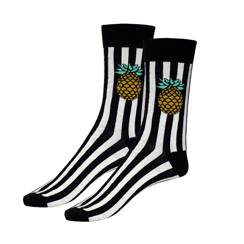 RETRO çorapa unisex – me vija bardhë e zi dhe ananas
