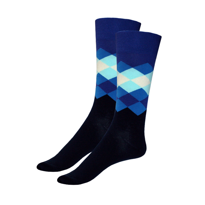 Happy Socks çorapa unisex – të zeza me katrorë kaltër e bardhë