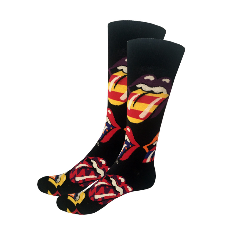 Çorapa unisex – të zeza me buze rrollingstone color