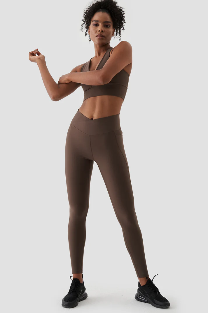 Adele V Belt Sports Leggings B.Brown